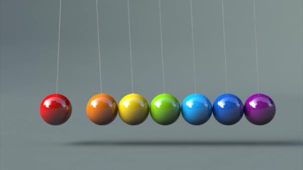 Animation of colorful newtons cradle — Stock Video