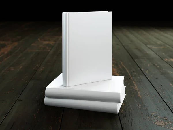 Blank hard cover book template on wood.