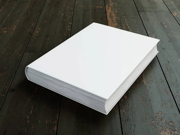 Plantilla de libro de tapa dura en blanco sobre madera . —  Fotos de Stock