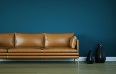 İç dizayn kahverengi deri koltuk ile parlak Oda