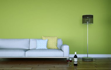 İç tasarım modern parlak oda beyaz kanepe