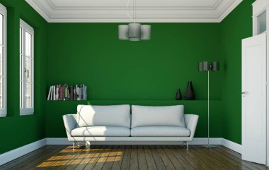 İç tasarım modern parlak oda beyaz kanepe