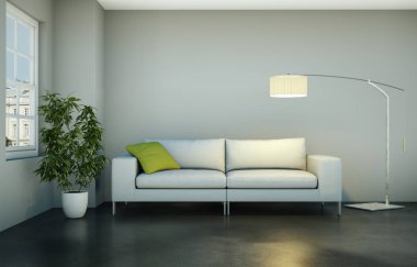 İç tasarım modern parlak oda beyaz kanepe