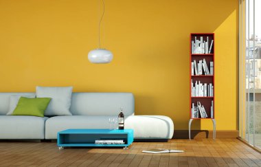 İç tasarım modern parlak oda beyaz kanepe