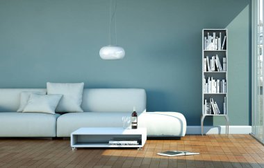 İç tasarım modern parlak oda beyaz kanepe