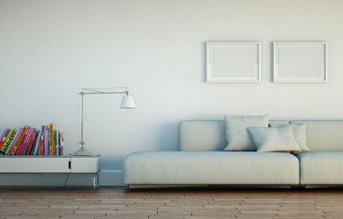 İç tasarım modern parlak oda beyaz kanepe