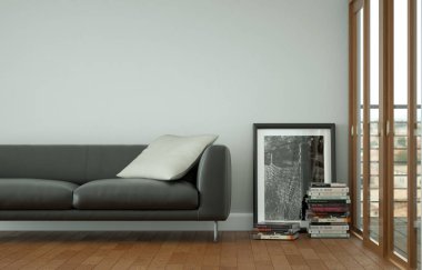 Siyah deri kanepe ile iç tasarım parlak Oda