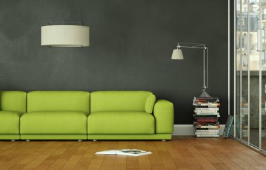 İç tasarım modern parlak oda yeşil kanepe
