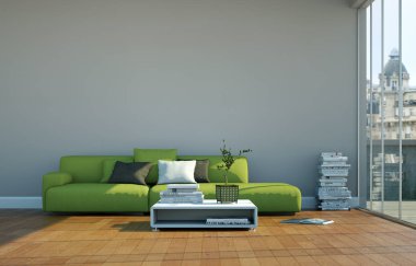 İç tasarım modern parlak oda yeşil kanepe