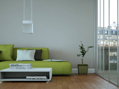 İç tasarım modern parlak oda yeşil kanepe