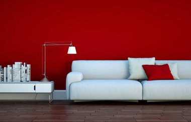 İç tasarım modern parlak oda beyaz kanepe