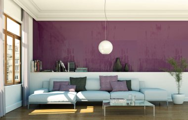 İç tasarım modern parlak oda beyaz kanepe