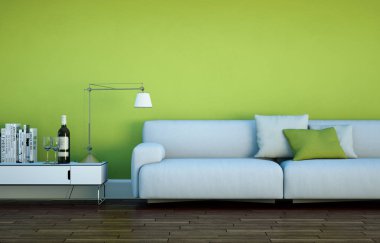 İç tasarım modern parlak oda beyaz kanepe