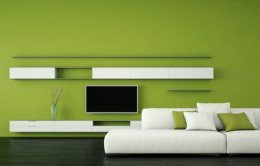 İç tasarım modern parlak oda beyaz kanepe