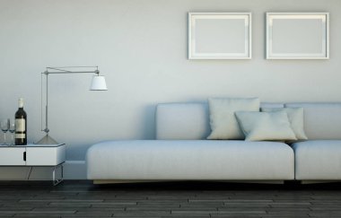 İç tasarım modern parlak oda beyaz kanepe