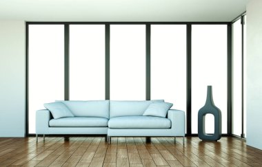 İç tasarım modern parlak oda beyaz kanepe