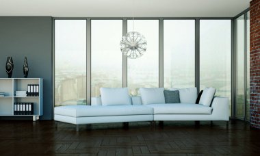 İç tasarım modern parlak oda beyaz kanepe