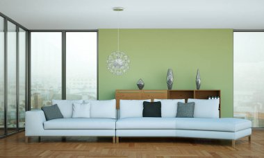 İç tasarım modern parlak oda beyaz kanepe