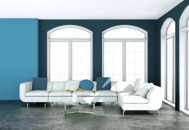 İç tasarım modern parlak oda beyaz kanepe