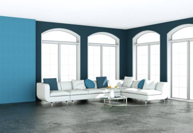 İç tasarım modern parlak oda beyaz kanepe