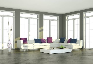 İç tasarım modern parlak oda beyaz kanepe