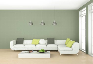 İç tasarım modern parlak oda beyaz kanepe