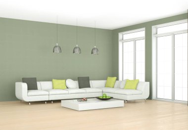 İç tasarım modern parlak oda beyaz kanepe