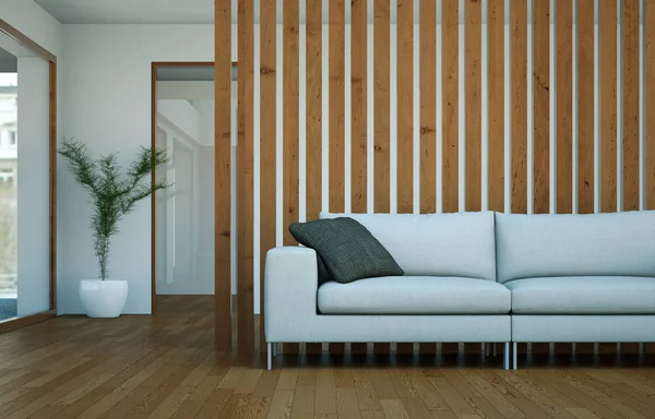 Interior design modern bright room with white sofa — Stock Photo, Image