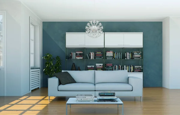 Interior Desain Modern Ruang Cerah Dengan Sofa Putih Illustration — Stok Foto