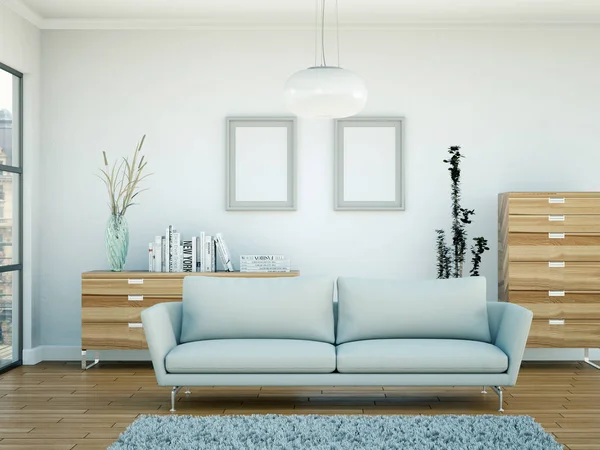 Habitación luminosa moderna de diseño interior con sofá blanco —  Fotos de Stock