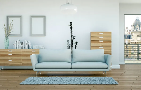 İç tasarım modern parlak oda beyaz kanepe