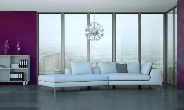 Дизайн інтер'єру сучасна світла кімната з білим диваном — стокове фото