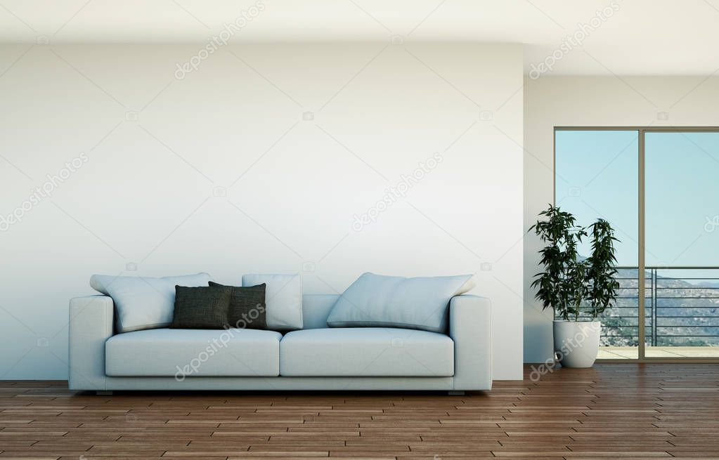Interior design modern bright room with white sofa