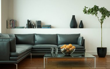 Siyah deri koltuk ve masa parlak Oda