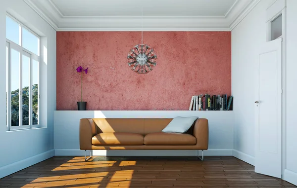 İç dizayn kahverengi deri koltuk ile parlak Oda