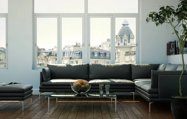 Siyah deri koltuk ve masa parlak Oda