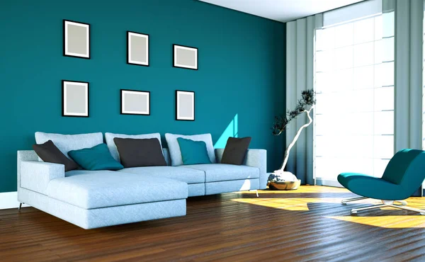 İç tasarım modern parlak oda beyaz kanepe