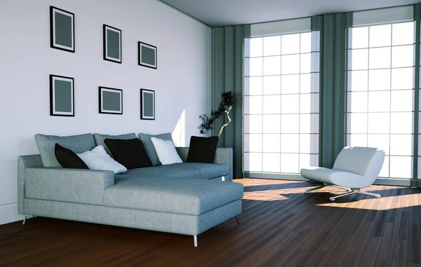 Projektowanie wnętrz nowoczesne jasny pokój z sofą — Zdjęcie stockowe