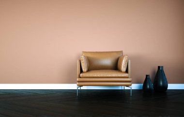 İç dizayn kahverengi deri koltuk ile parlak Oda