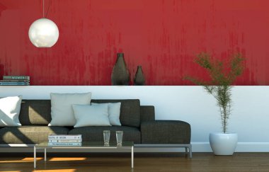 İç tasarım parlak oda ile gri kanepe