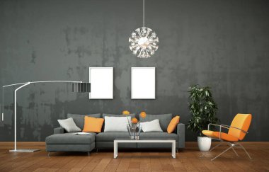 Interior design modern bright room with sofa clipart