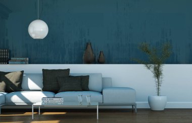 İç tasarım modern parlak oda beyaz kanepe