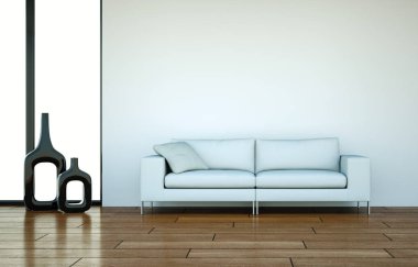 İç tasarım modern parlak oda beyaz kanepe