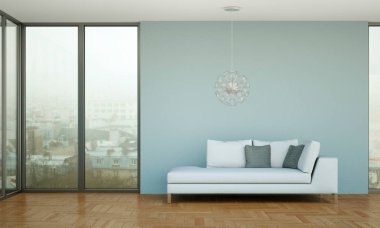 İç tasarım modern parlak oda beyaz kanepe