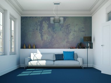 İç tasarım modern parlak oda beyaz kanepe