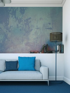 İç tasarım modern parlak oda beyaz kanepe