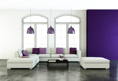 Beyaz kanepe ve tablo ile parlak Oda