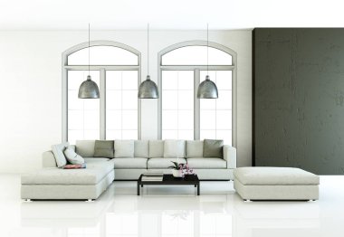 Beyaz kanepe ve tablo ile parlak Oda