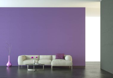 İç tasarım modern parlak oda beyaz kanepe