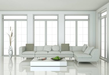 İç tasarım modern parlak oda beyaz kanepe